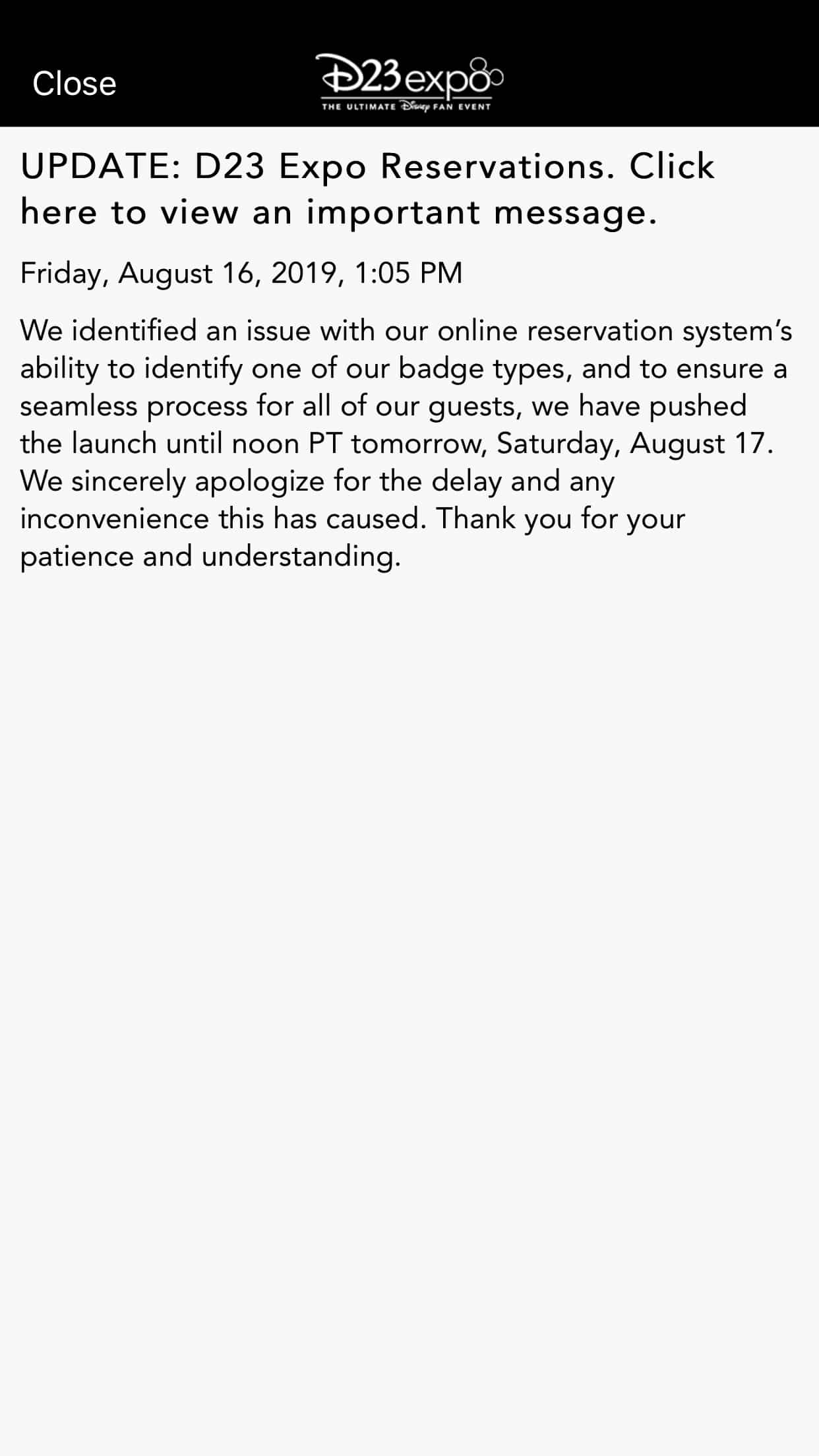D23 Expo Reservations Announcement Via D23 Expo App